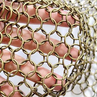 1mm 1.5mm Golden Color Ring Mesh Curtain Stainless Steel Ring Mesh for Architectural Decoration